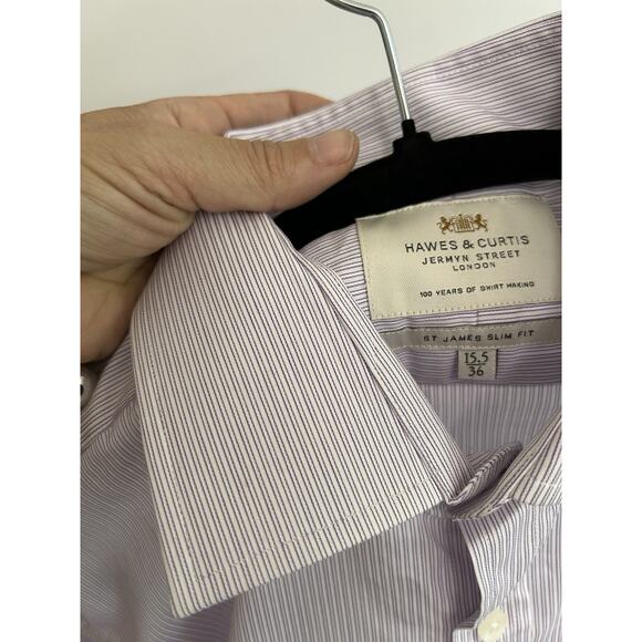 Hawes & Curtis Mens ST James Slim Fit Poplin Stripe Button Up Shirt Size 15.5-36 - Picture 5 of 9